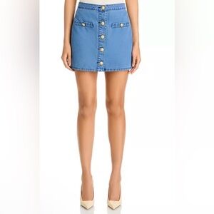 L'AGENCE Denim Skirt with Gold Buttons